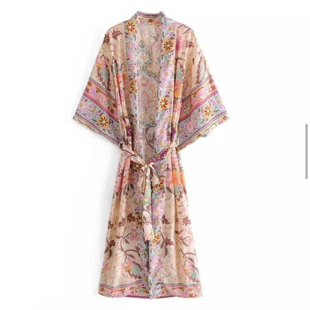 Last 1 New Bohemian Kimono Duster Jacket Robe Swim Cover Up Cardigan Duster - Picture 5 of 11